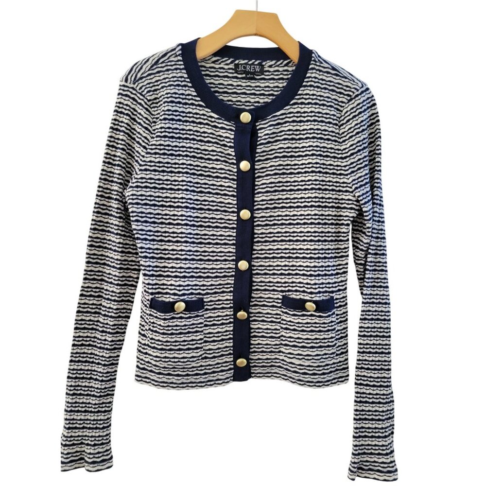 J. Crew Lady Jacket Cardigan Blue White Striped size Medium Career Preppy